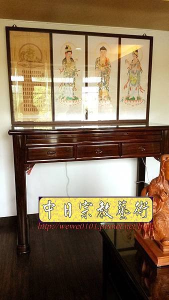 N31506.五尺八佛桌 黑紫檀神桌 西方三聖佛畫佛聯佛龕.jpg