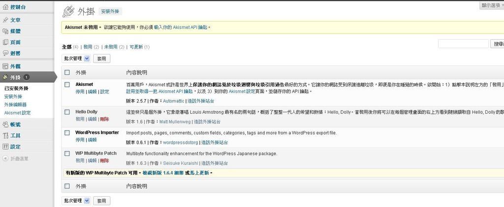 後台外掛管理