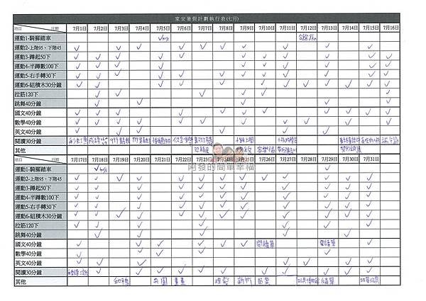20150731﹝早療經驗與教養心得﹞兒子的暑假計劃執行表