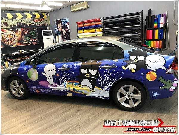 車爵士車體包膜車身彩貼-HONDA CIVIC K12三太子引擎蓋彩貼 酷企鵝車身彩貼