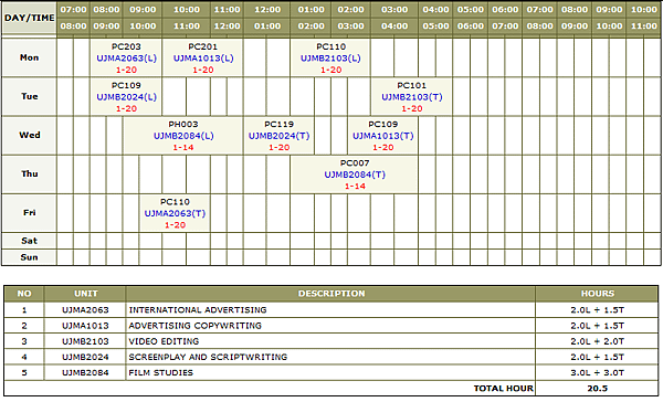 Y2S1 Timetable