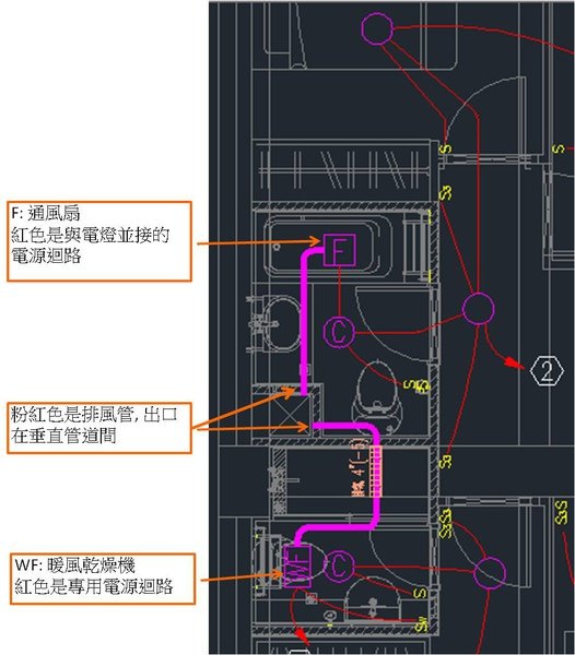 三房單位之浴室通風扇與暖風機電源迴路