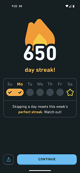 喬治連續650天使用Duolingo (Duolingo的「